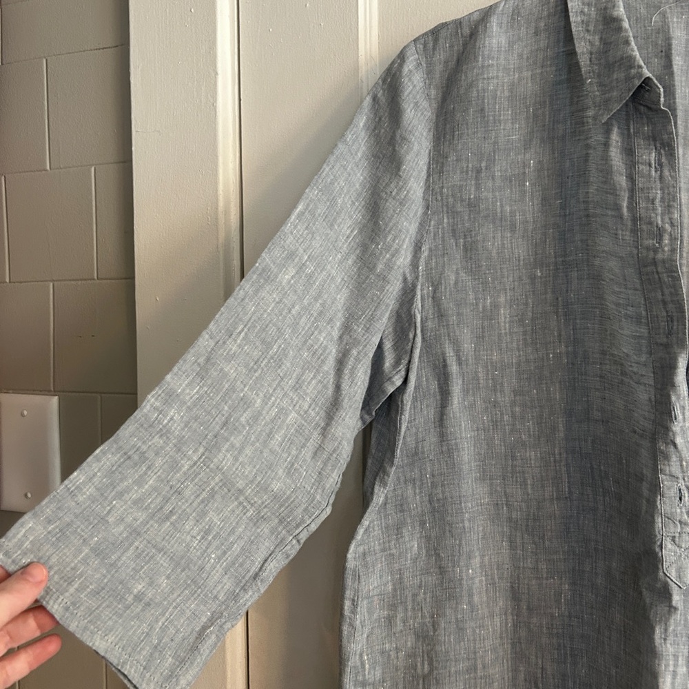 Eileen Fisher Light Gray Button-Up Tunic 100% Organic Linen Women’s Small - Picture 5 of 13
